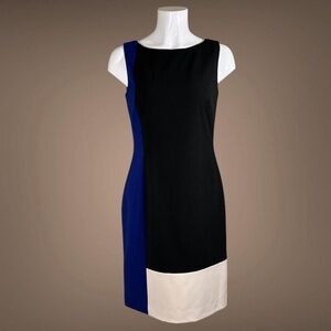 Women's Vintage Ralph Lauren Blue & Black Color Block Shift Dress, Size 4